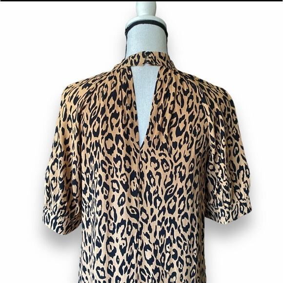Anthropologie Animal Print Midi Dress Fits Sz XS/S Puff Sleeve Contemporary - Picture 9 of 13